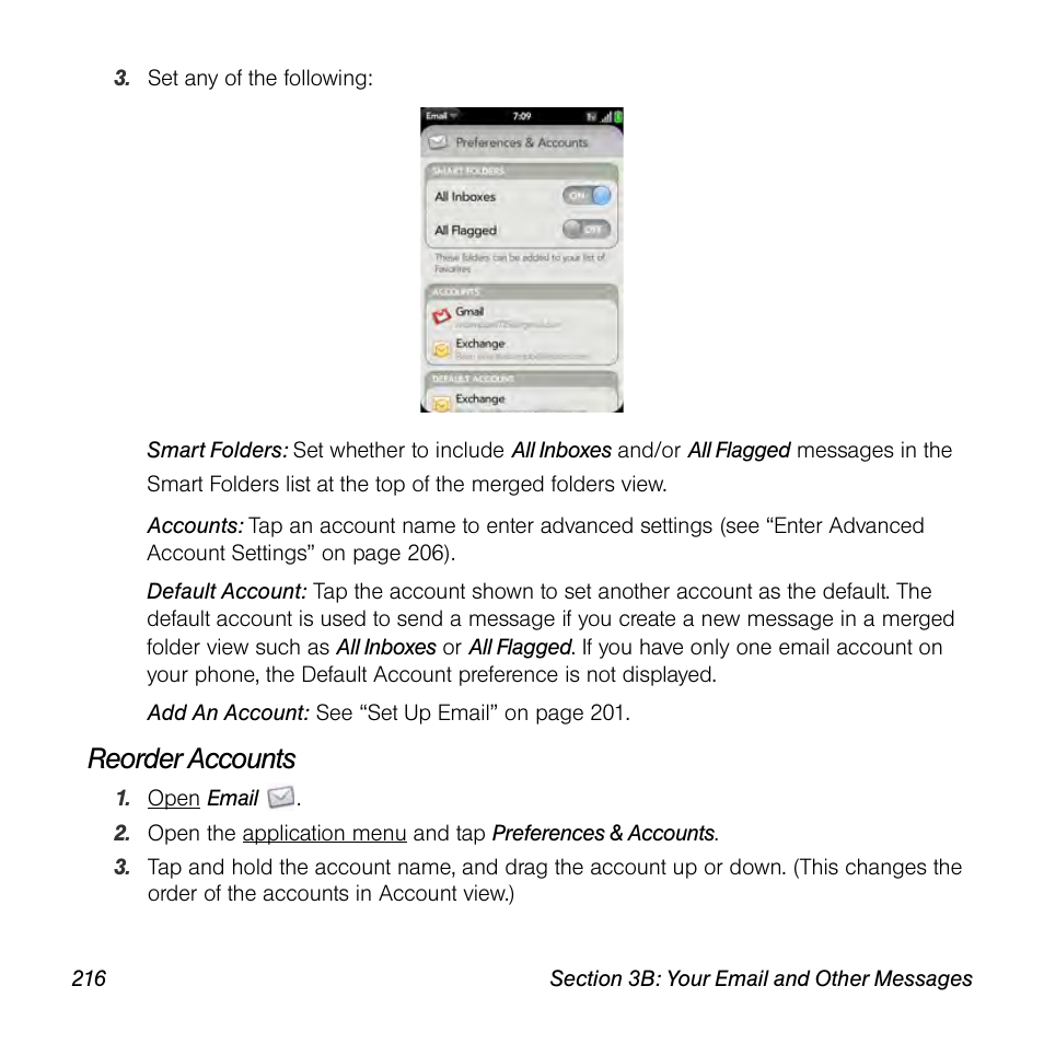 Reorder accounts | Palm Pre User Manual | Page 216 / 344