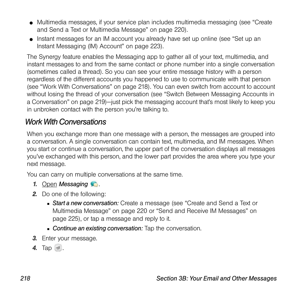 Work with conversations | Palm Pre User Manual | Page 218 / 344