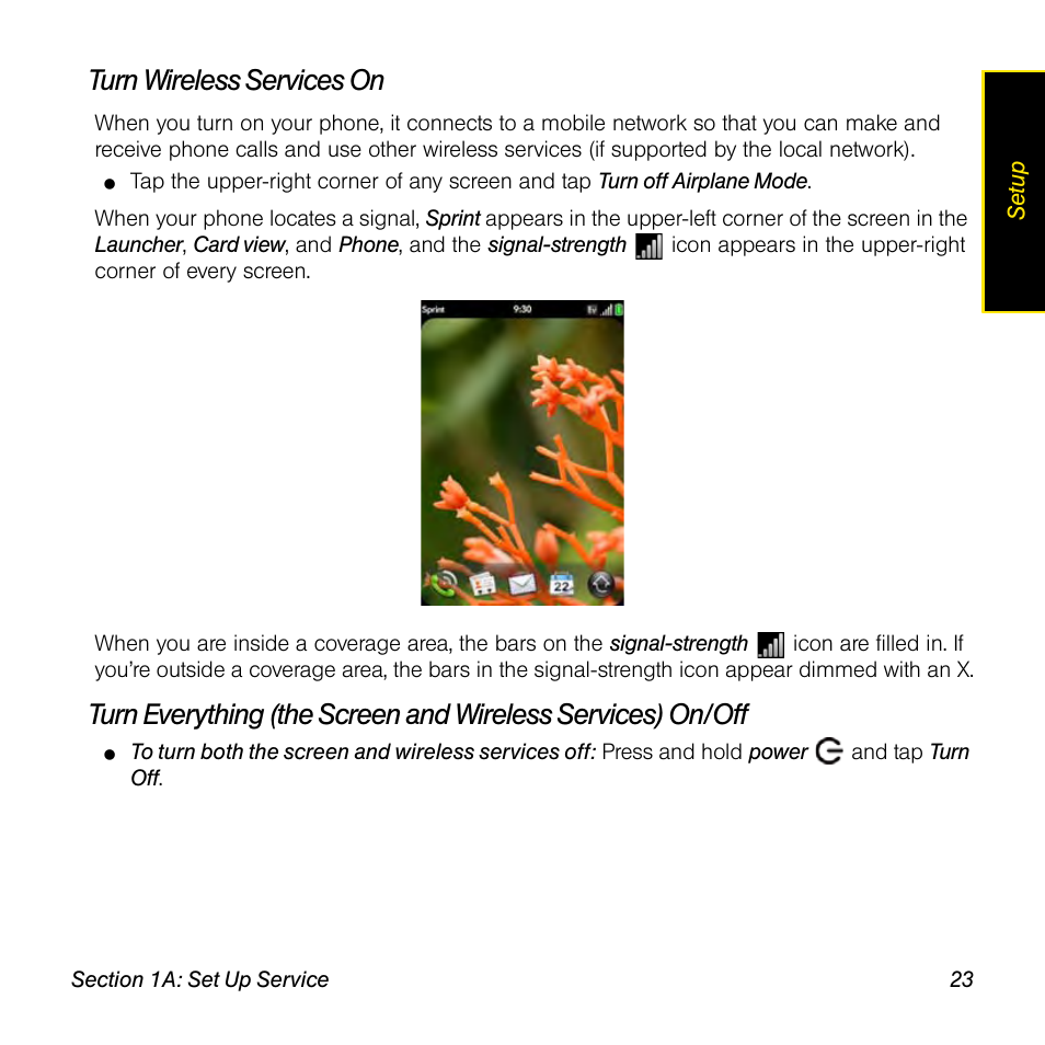 Turn wireless services on | Palm Pre User Manual | Page 23 / 344