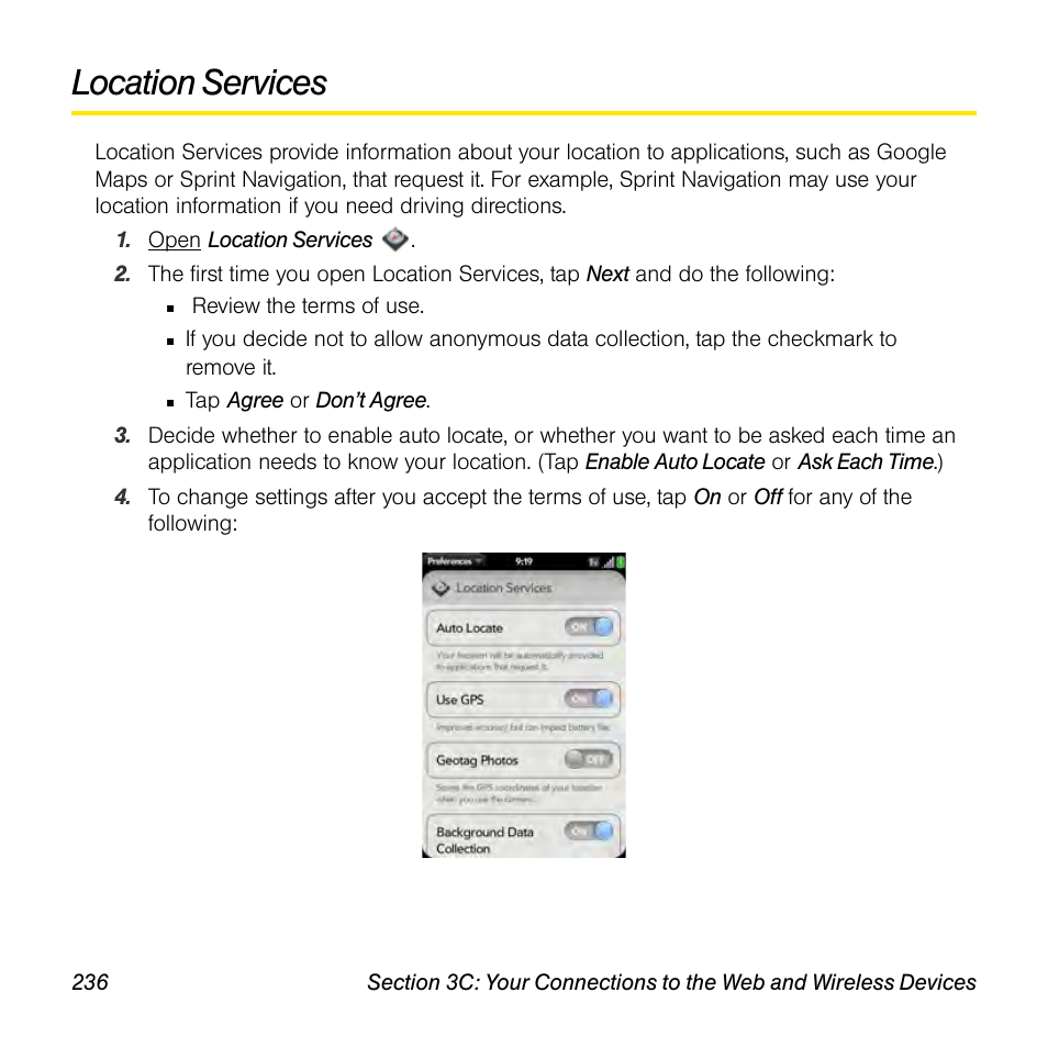 Location services | Palm Pre User Manual | Page 236 / 344