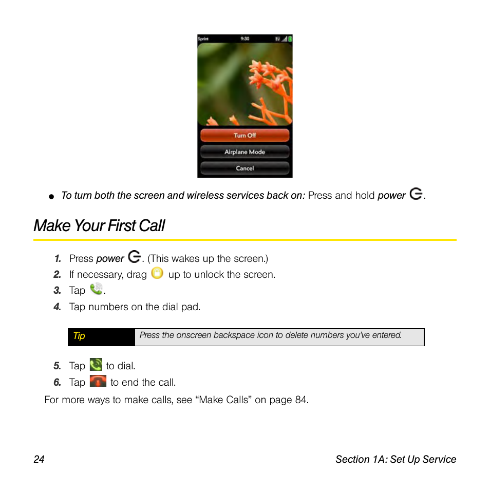 Make your first call | Palm Pre User Manual | Page 24 / 344