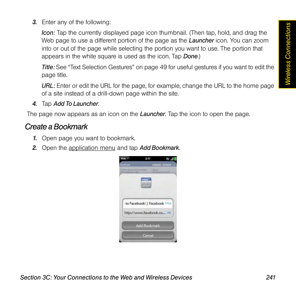 Create a bookmark | Palm Pre User Manual | Page 241 / 344