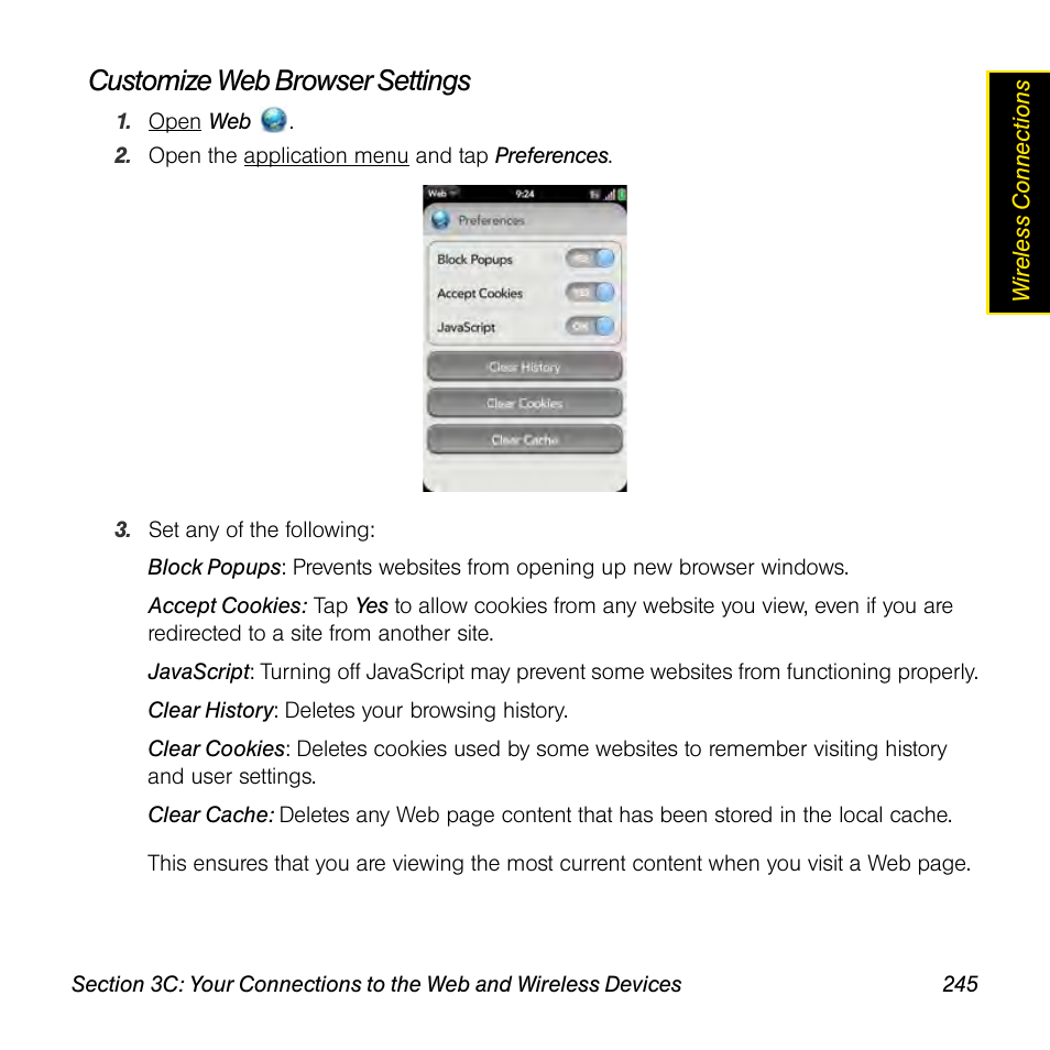 Customize web browser settings | Palm Pre User Manual | Page 245 / 344