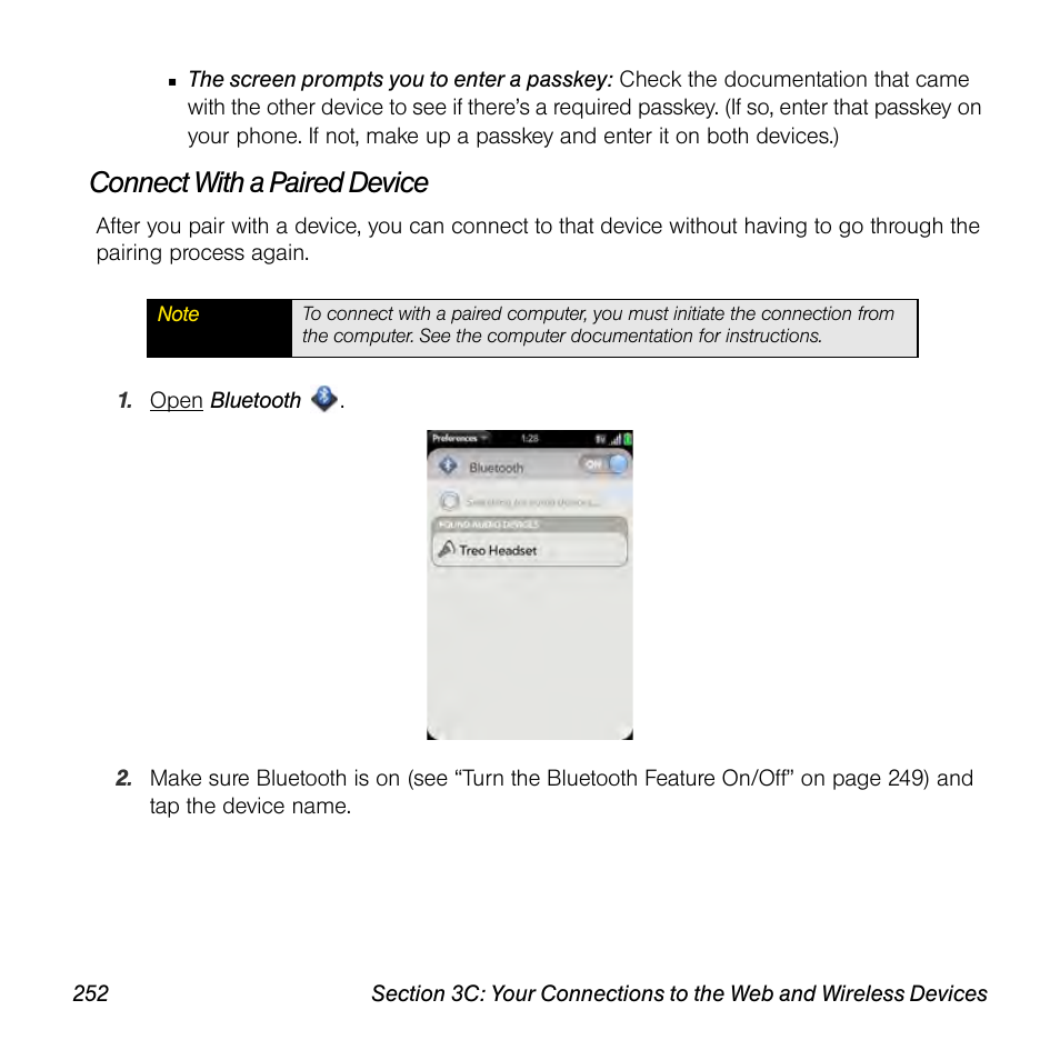 Connect with a paired device | Palm Pre User Manual | Page 252 / 344