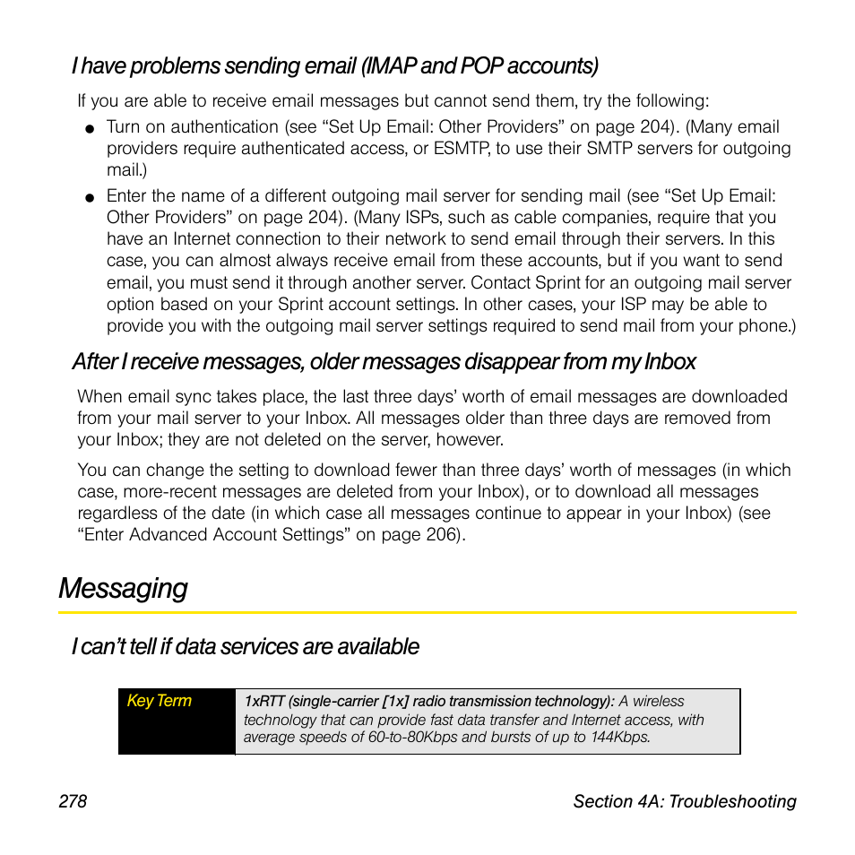 Messaging, I can’t tell if data services are available | Palm Pre User Manual | Page 278 / 344