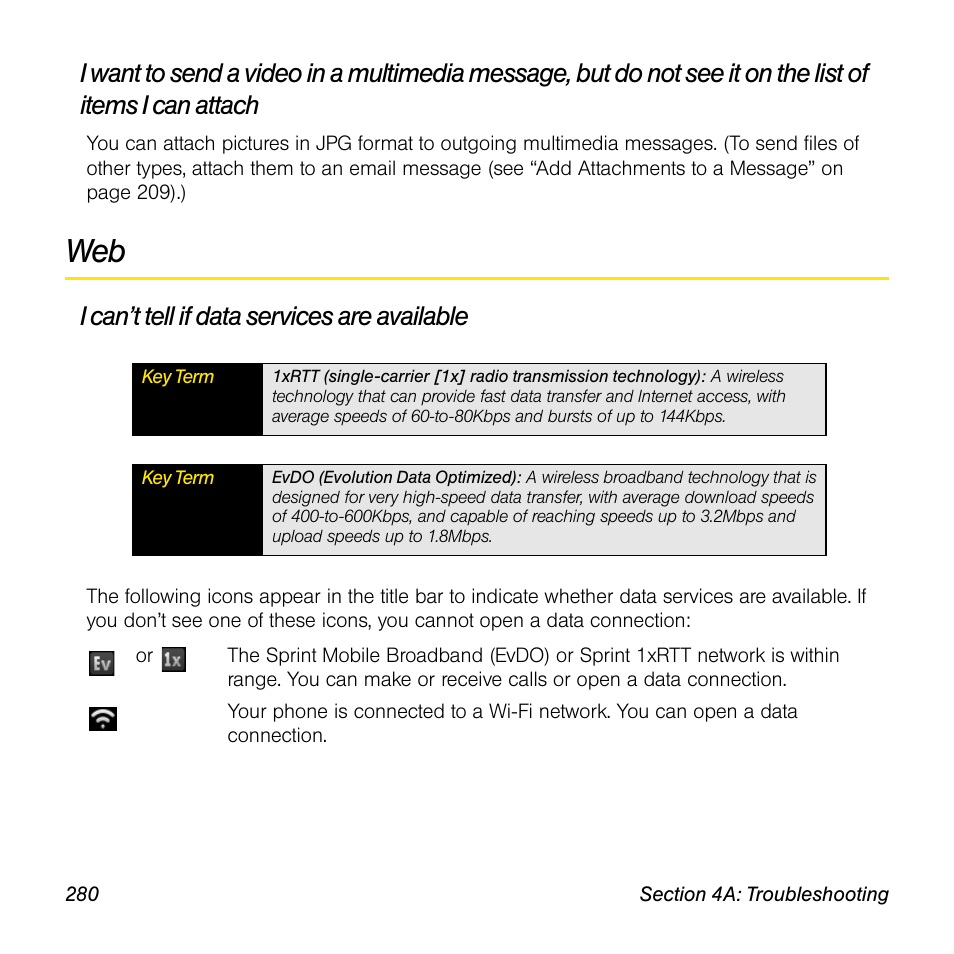 I can’t tell if data services are available | Palm Pre User Manual | Page 280 / 344