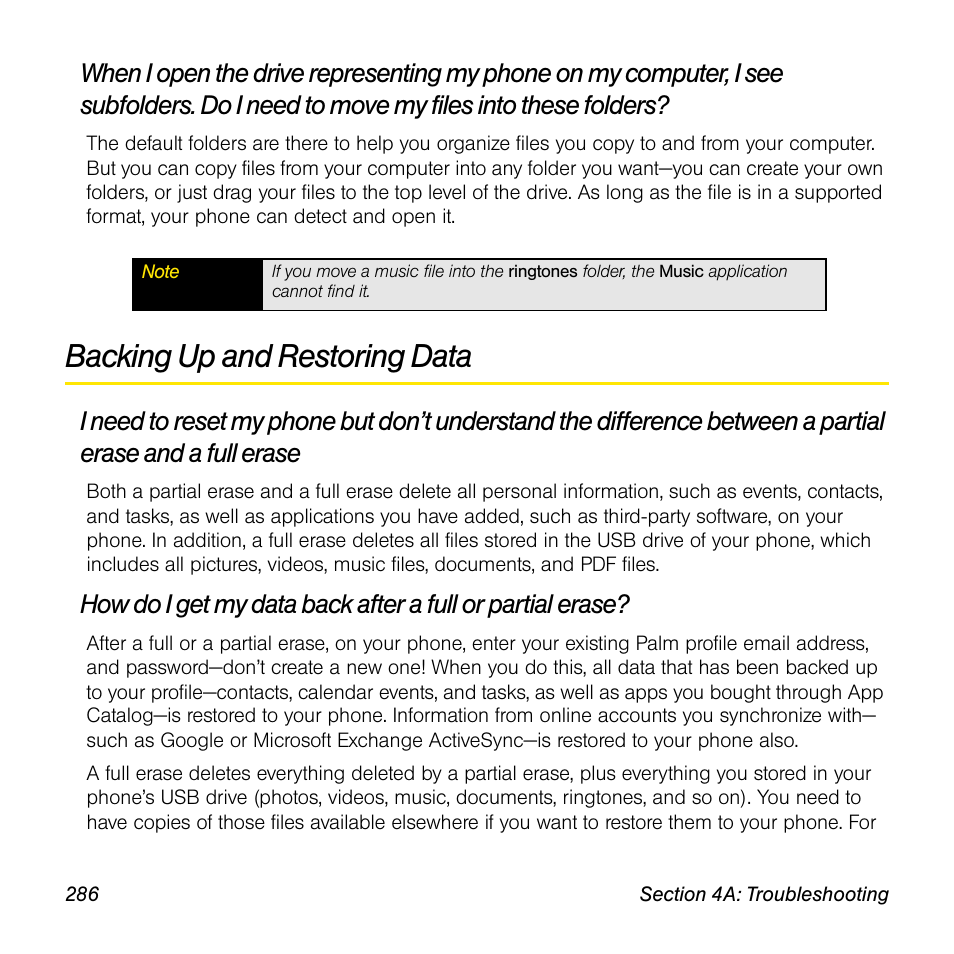 Backing up and restoring data | Palm Pre User Manual | Page 286 / 344