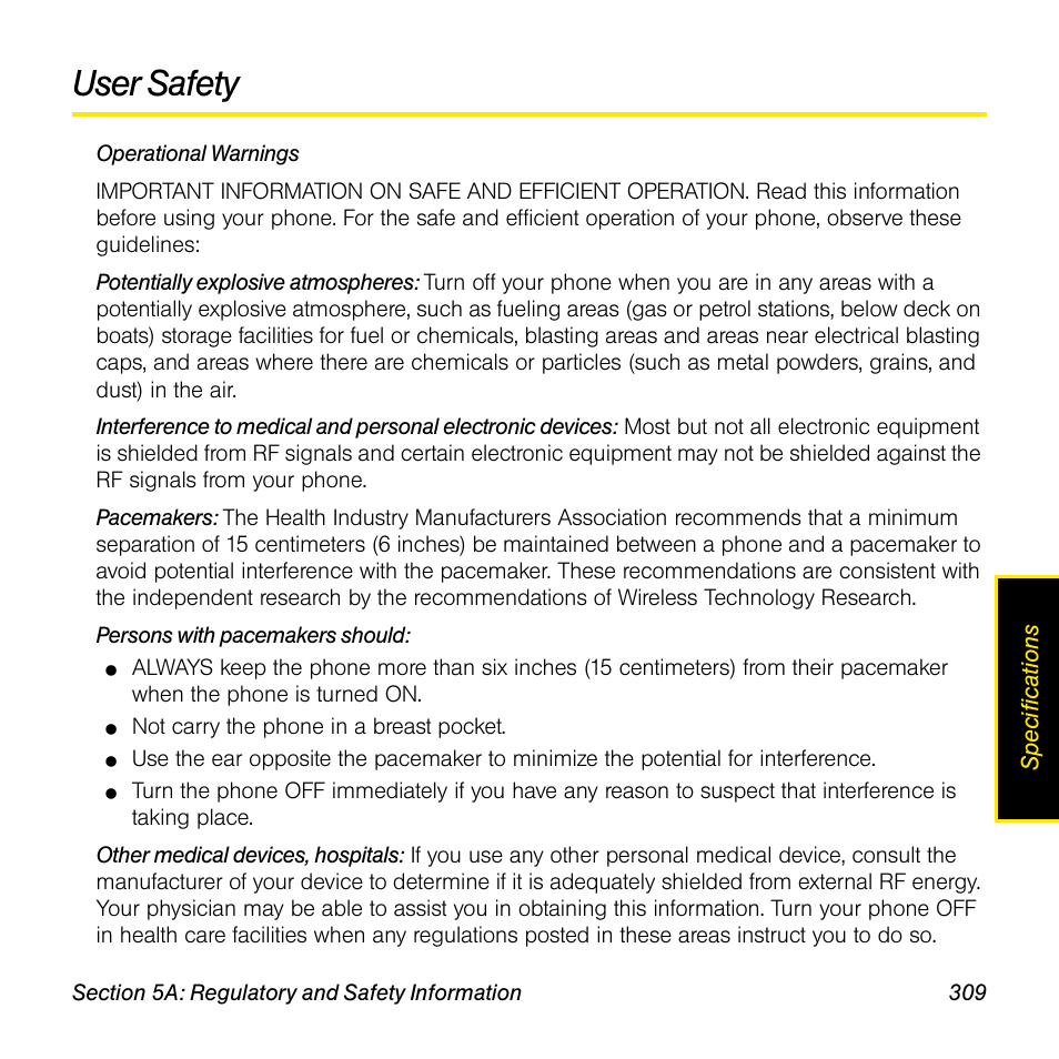 User safety | Palm Pre User Manual | Page 309 / 344