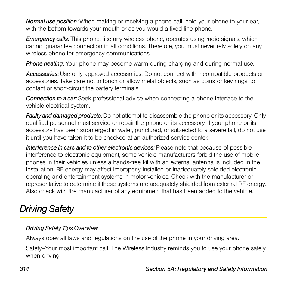 Driving safety | Palm Pre User Manual | Page 314 / 344