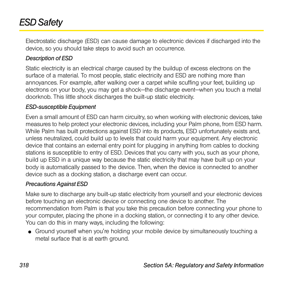 Esd safety | Palm Pre User Manual | Page 318 / 344