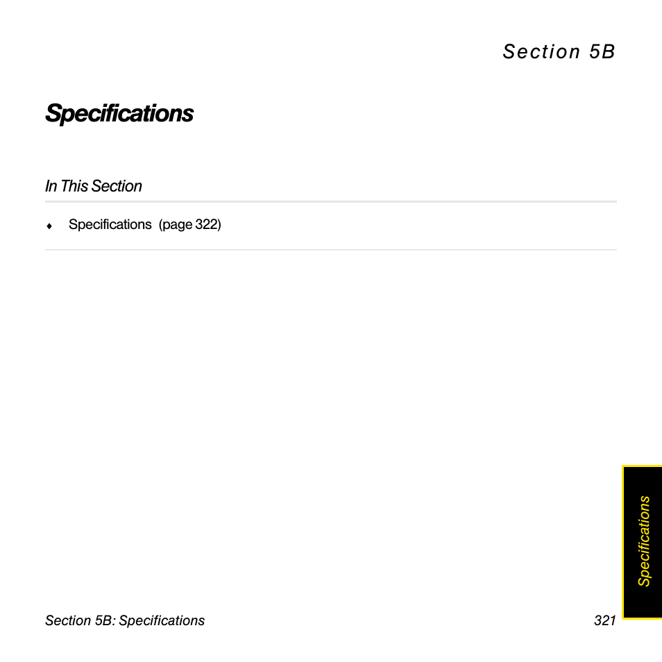 Specifications, 5b. specifications | Palm Pre User Manual | Page 321 / 344