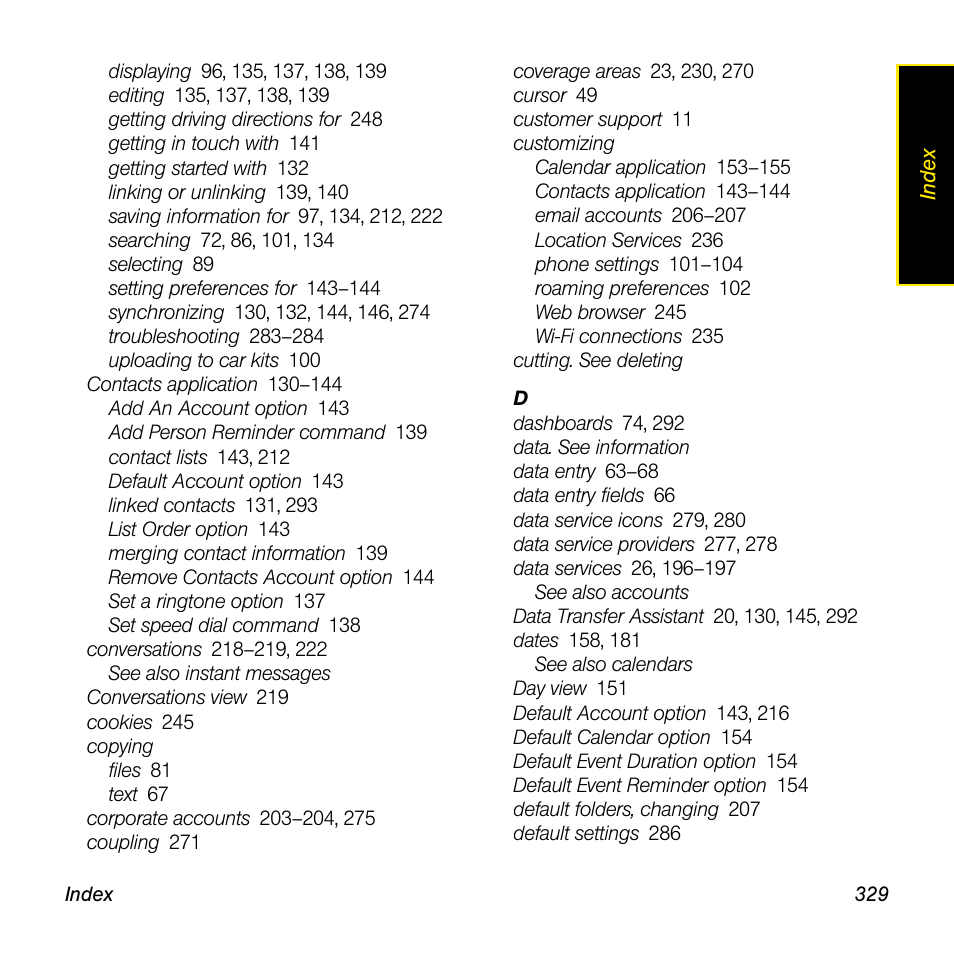 Palm Pre User Manual | Page 329 / 344