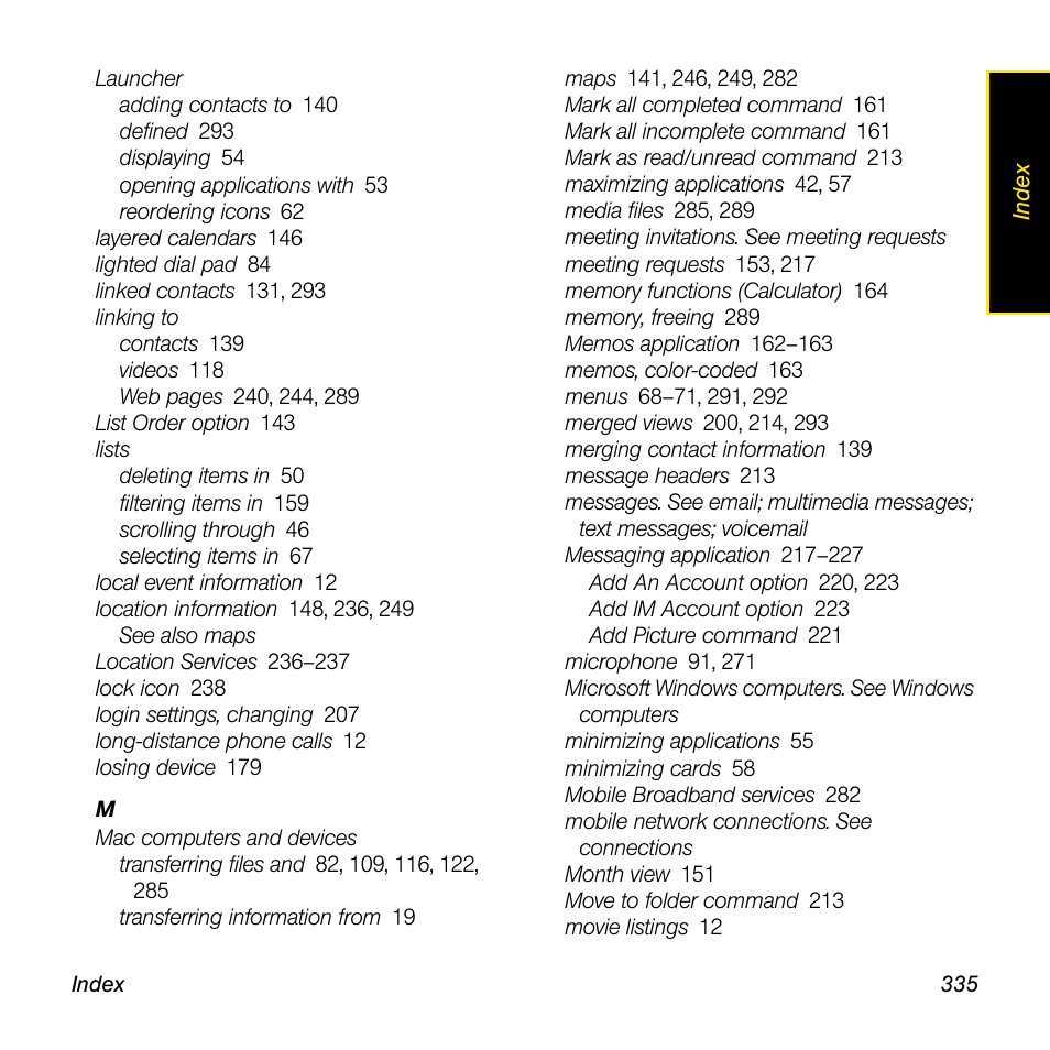 Palm Pre User Manual | Page 335 / 344