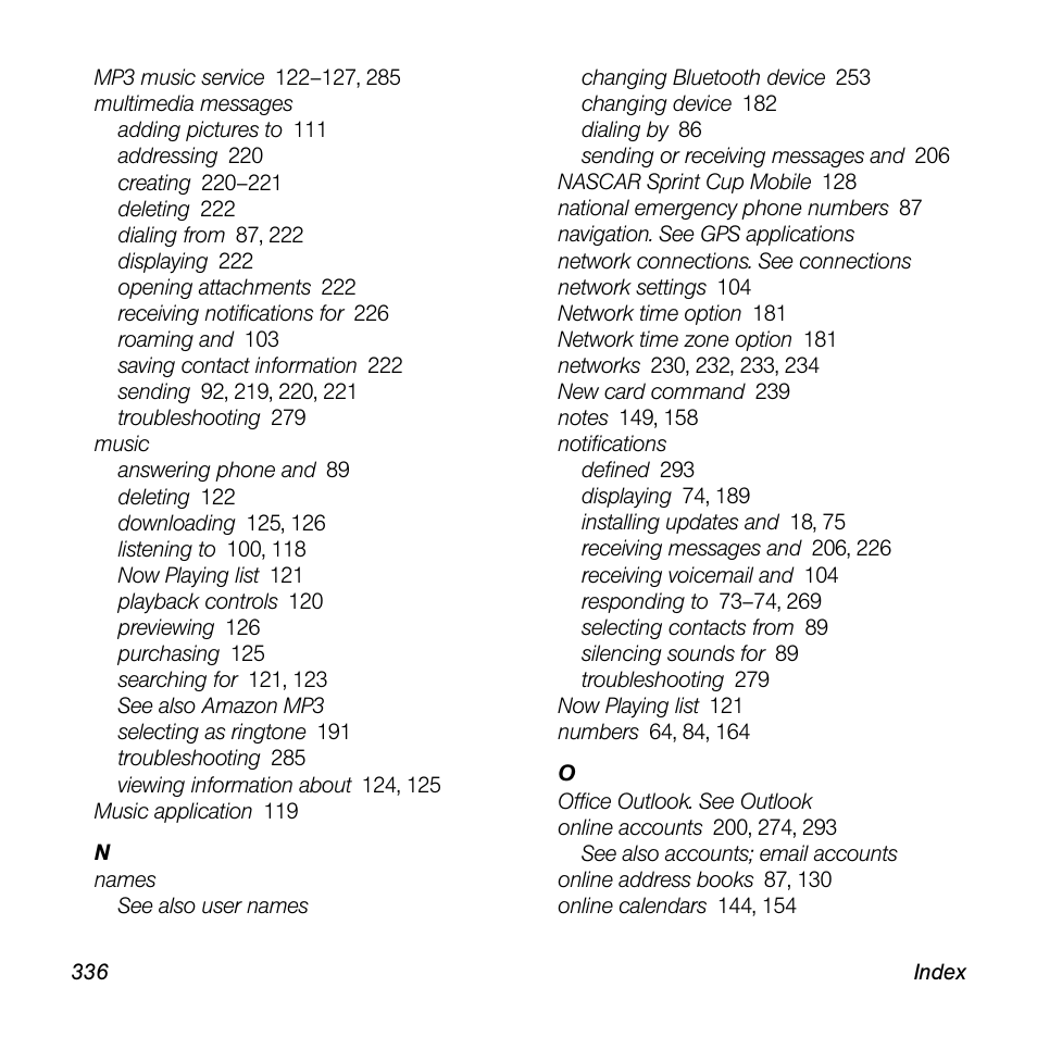 Palm Pre User Manual | Page 336 / 344