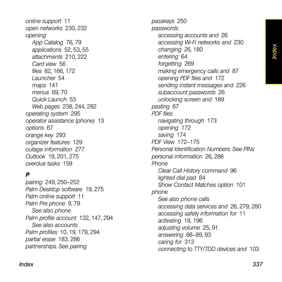 Palm Pre User Manual | Page 337 / 344