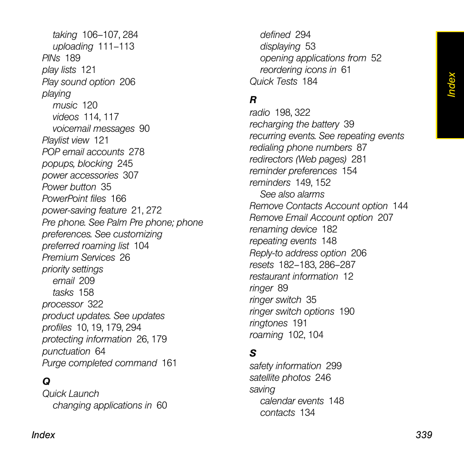Palm Pre User Manual | Page 339 / 344