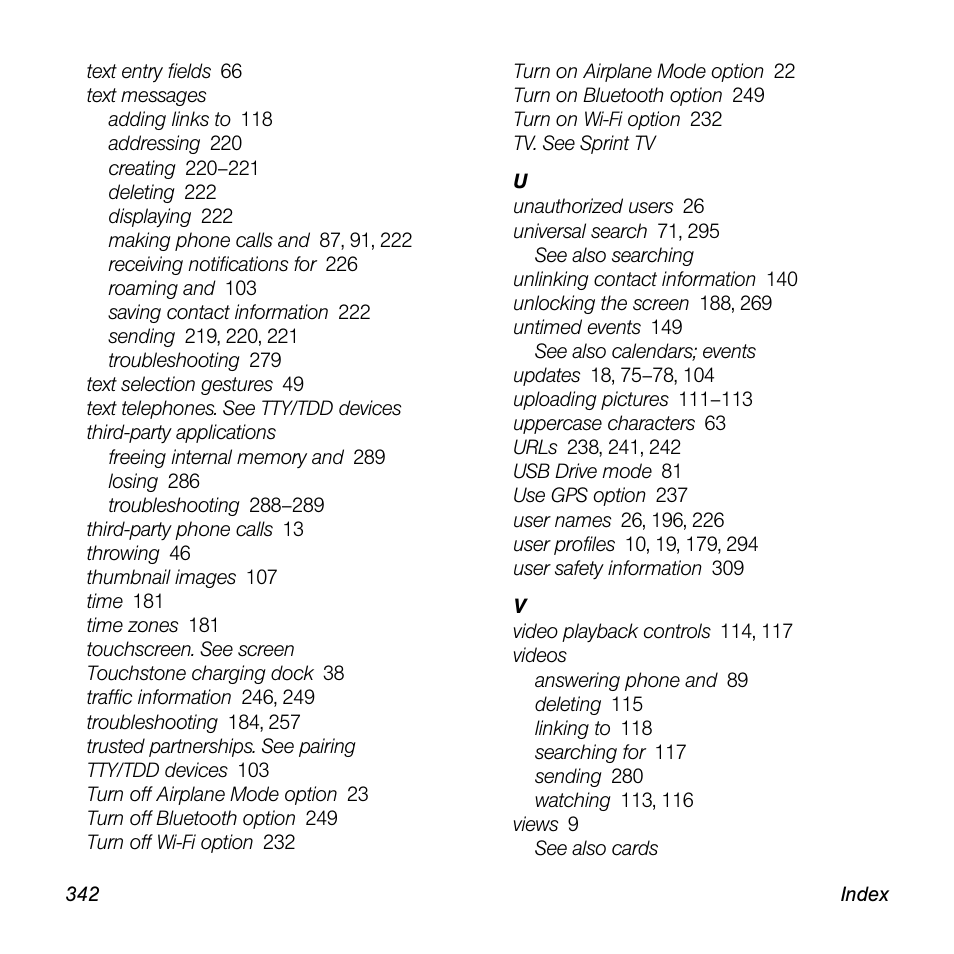 Palm Pre User Manual | Page 342 / 344