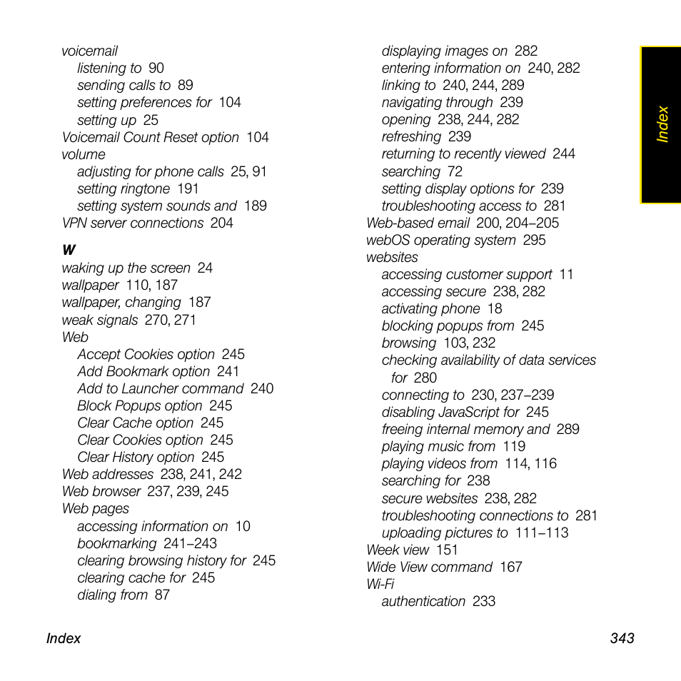 Palm Pre User Manual | Page 343 / 344