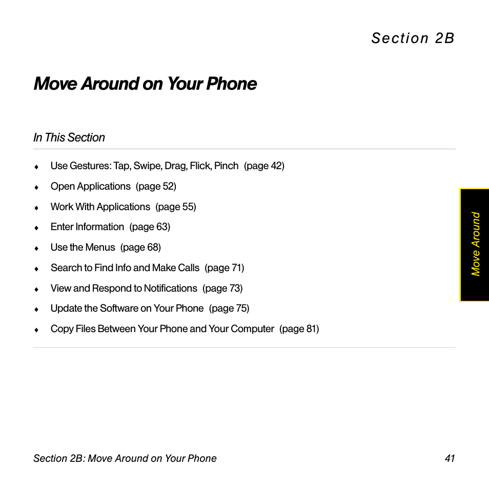 Move around on your phone, 2b. move around on your phone | Palm Pre User Manual | Page 41 / 344