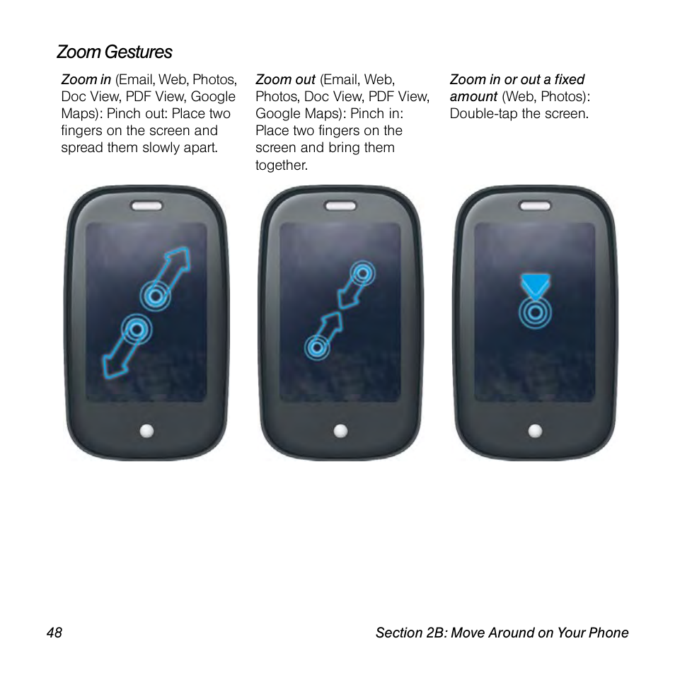 Zoom gestures | Palm Pre User Manual | Page 48 / 344