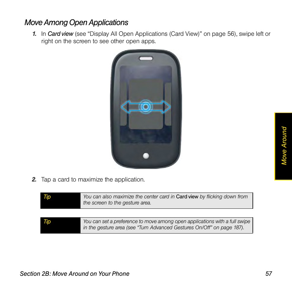 Move among open applications | Palm Pre User Manual | Page 57 / 344