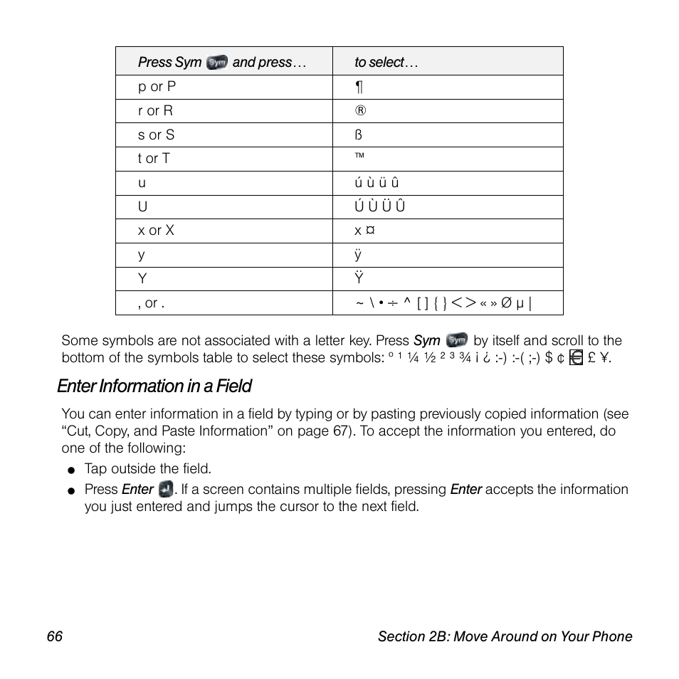 Enter information in a field | Palm Pre User Manual | Page 66 / 344