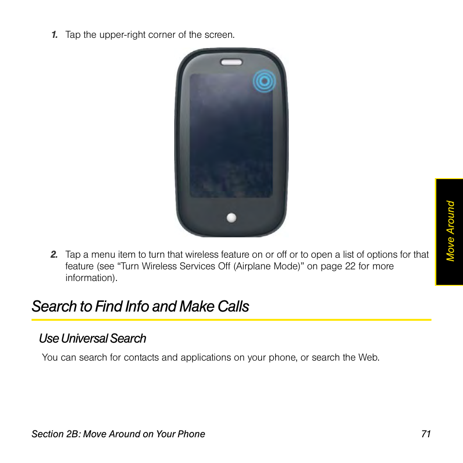 Search to find info and make calls, Use universal search | Palm Pre User Manual | Page 71 / 344