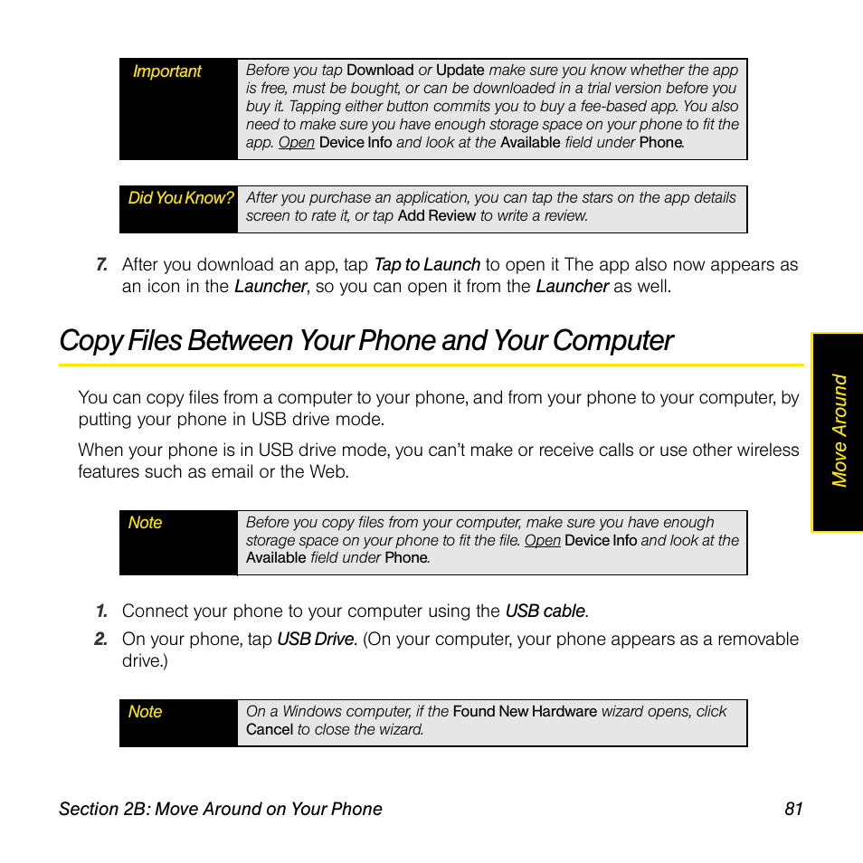 Copy files between your phone and your computer | Palm Pre User Manual | Page 81 / 344