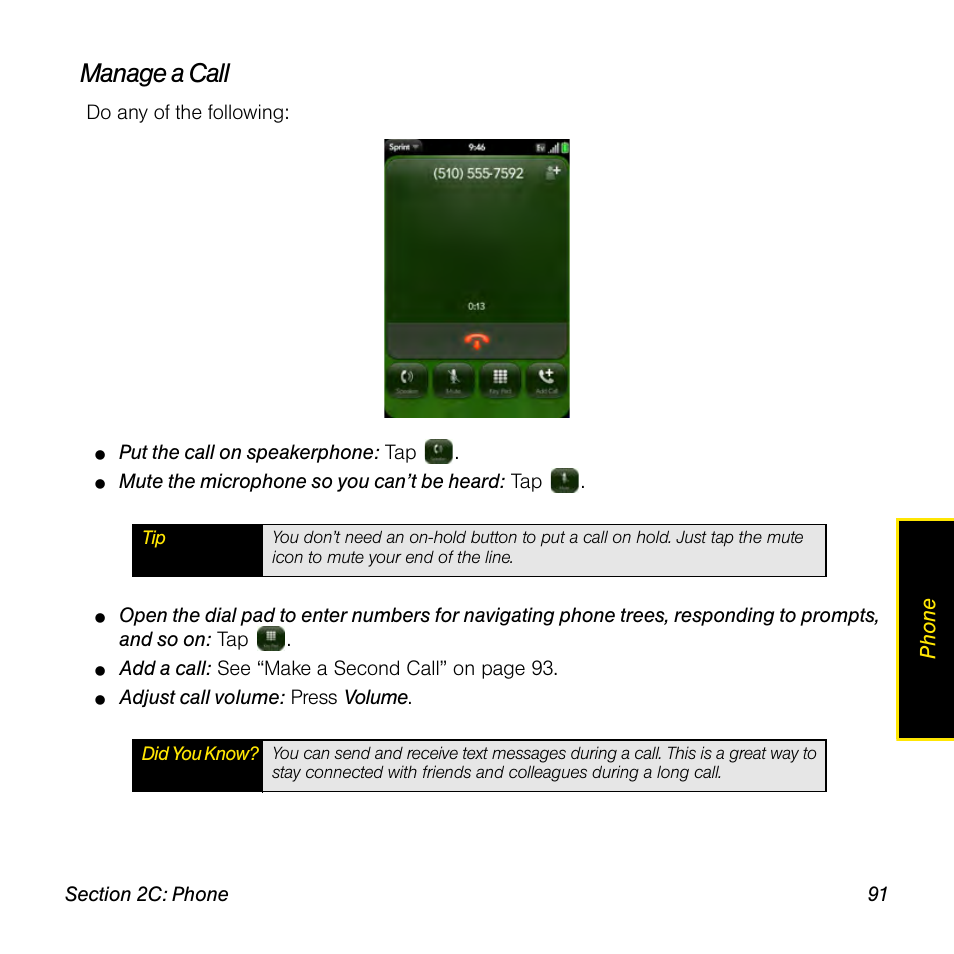 Manage a call | Palm Pre User Manual | Page 91 / 344