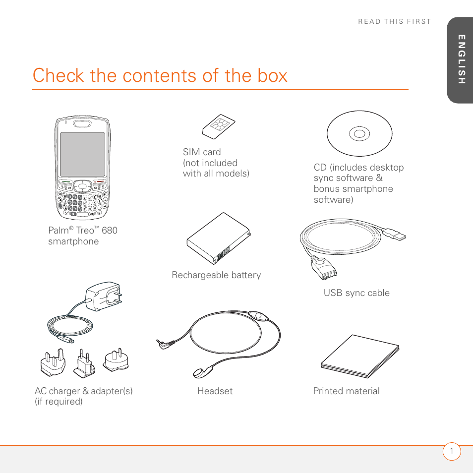 Check the contents of the box | Palm TREO SMARTPHONE 680 User Manual | Page 3 / 10