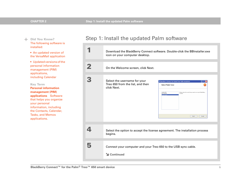 Step 1: install the updated palm software | Palm Treo 650 User Manual | Page 8 / 16