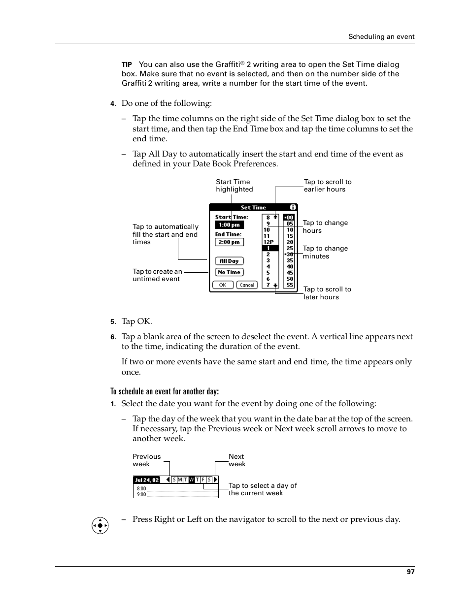 To schedule an event for another day | Palm TUNGSTEN T2 User Manual | Page 111 / 502