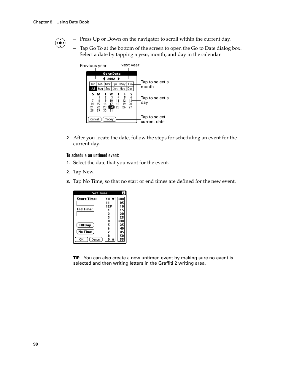 To schedule an untimed event | Palm TUNGSTEN T2 User Manual | Page 112 / 502