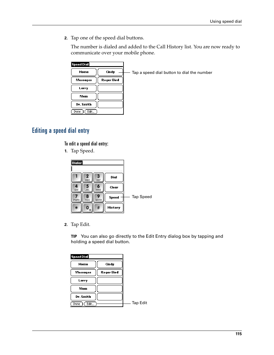 Editing a speed dial entry, To edit a speed dial entry | Palm TUNGSTEN T2 User Manual | Page 129 / 502