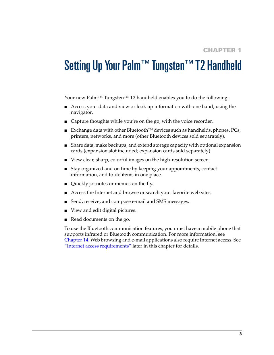 Setting up your palm™ tungsten™ t2 handheld, Setting up your palm, Tungsten | T2 handheld | Palm TUNGSTEN T2 User Manual | Page 17 / 502