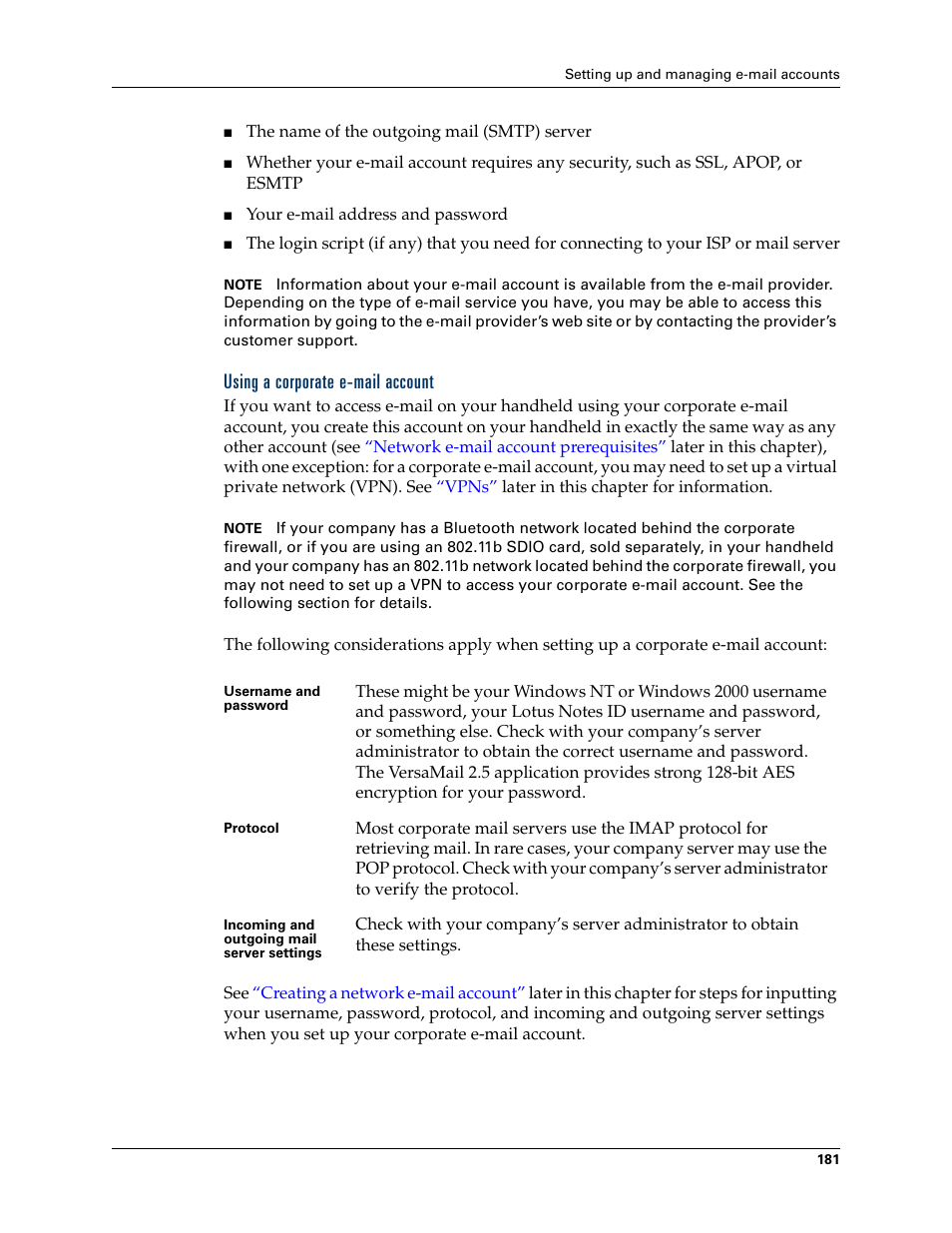 Using a corporate e-mail account | Palm TUNGSTEN T2 User Manual | Page 195 / 502