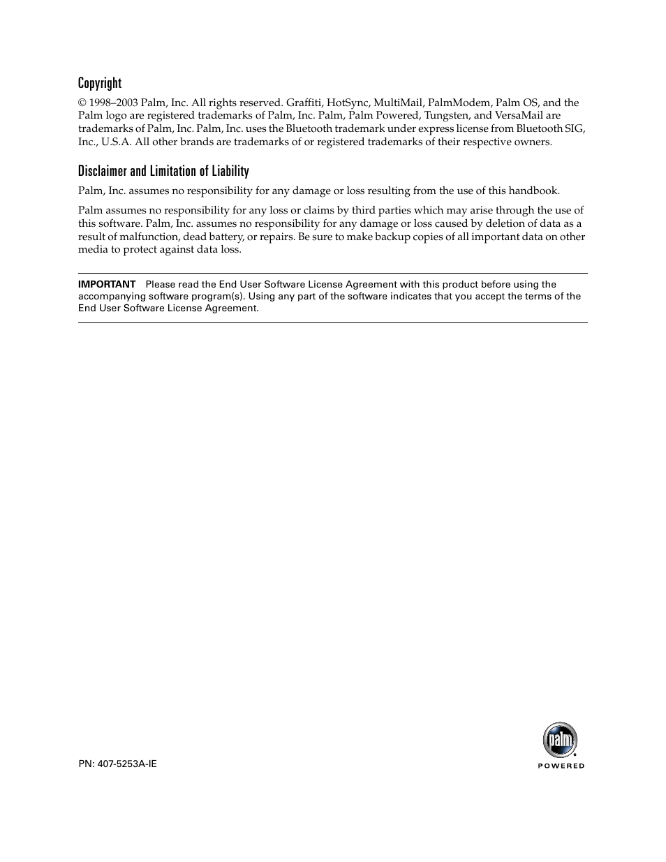 Copyright, Disclaimer and limitation of liability | Palm TUNGSTEN T2 User Manual | Page 2 / 502