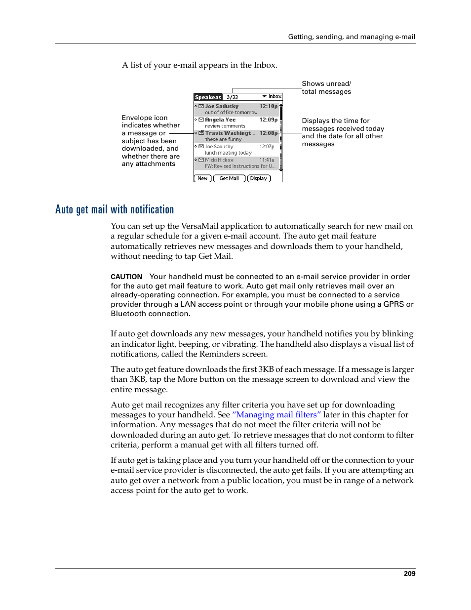 Auto get mail with notification | Palm TUNGSTEN T2 User Manual | Page 223 / 502