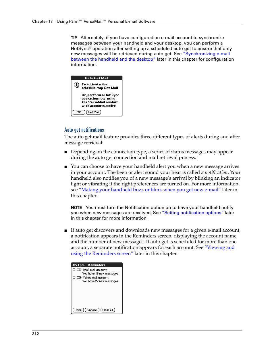 Auto get notifications | Palm TUNGSTEN T2 User Manual | Page 226 / 502