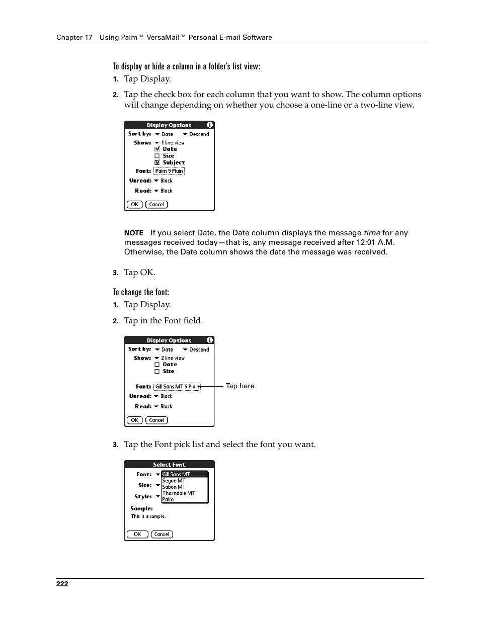 To change the font | Palm TUNGSTEN T2 User Manual | Page 236 / 502