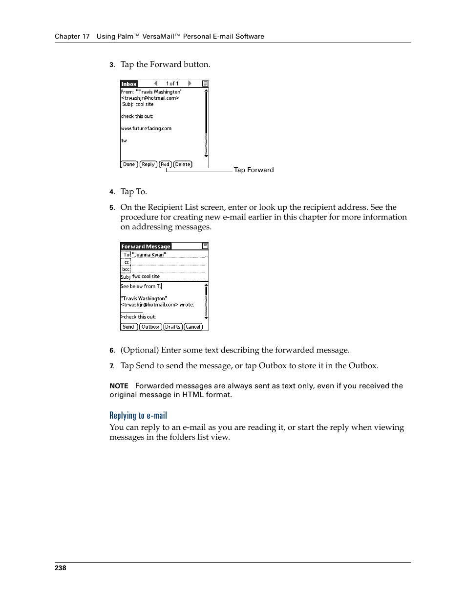 Replying to e-mail | Palm TUNGSTEN T2 User Manual | Page 252 / 502