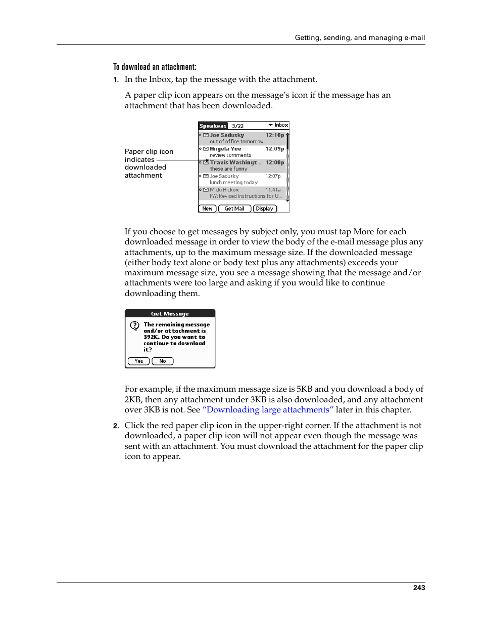 To download an attachment | Palm TUNGSTEN T2 User Manual | Page 257 / 502