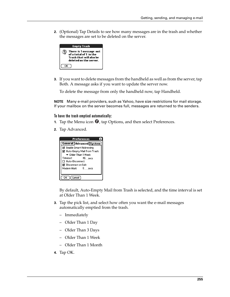 To have the trash emptied automatically | Palm TUNGSTEN T2 User Manual | Page 269 / 502