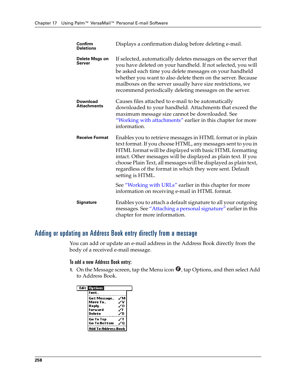 To add a new address book entry | Palm TUNGSTEN T2 User Manual | Page 272 / 502