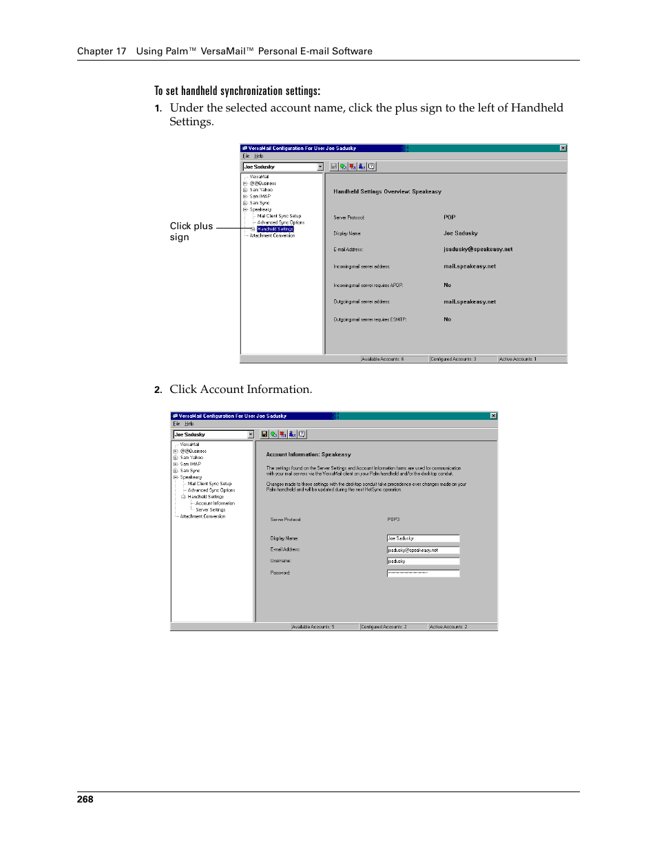 To set handheld synchronization settings | Palm TUNGSTEN T2 User Manual | Page 282 / 502