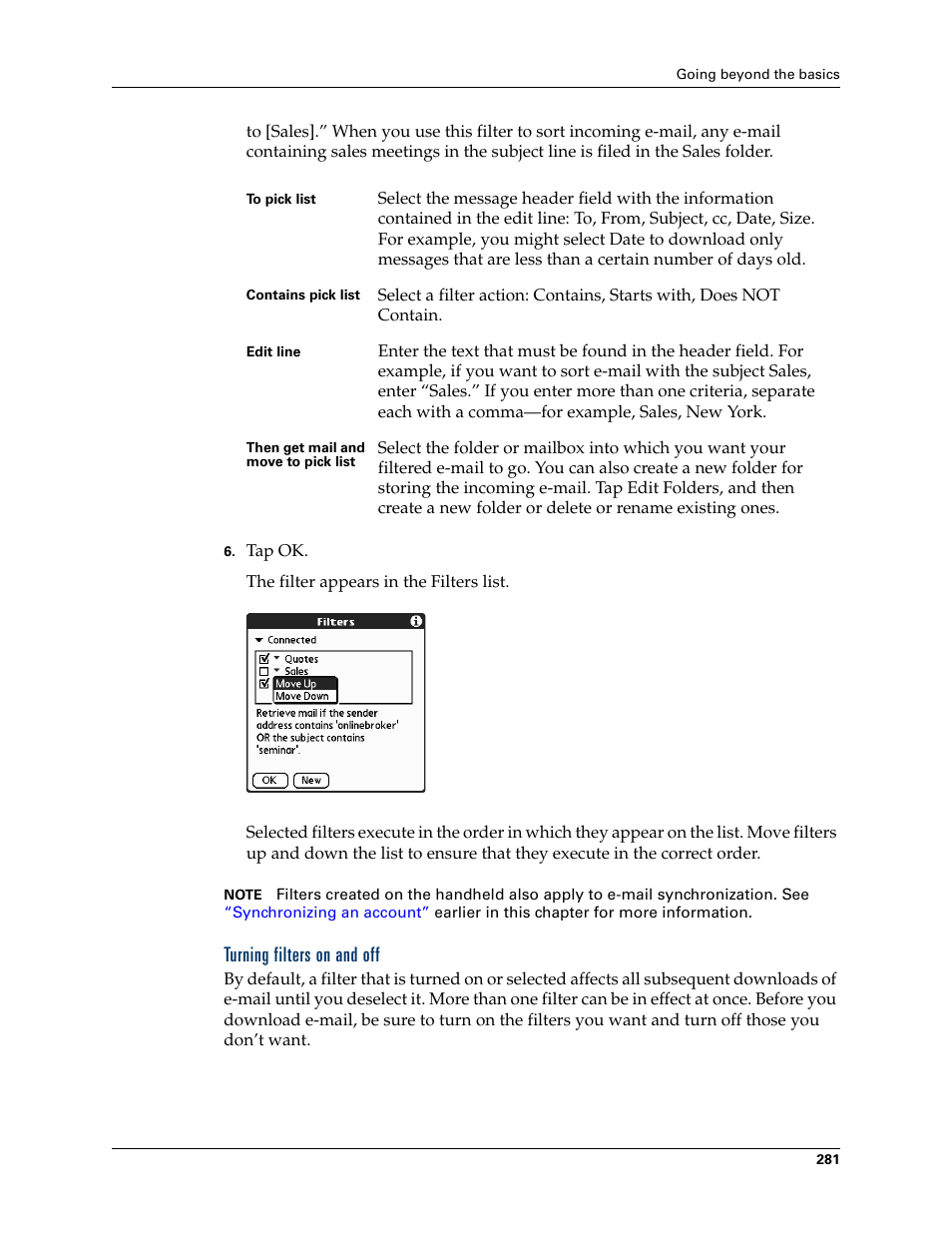 Turning filters on and off, Later in this chapter for details | Palm TUNGSTEN T2 User Manual | Page 295 / 502