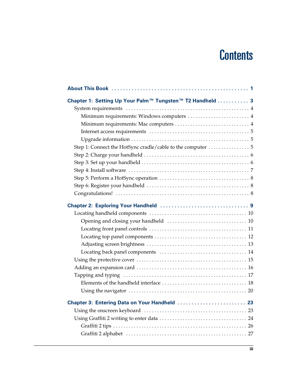 Palm TUNGSTEN T2 User Manual | Page 3 / 502