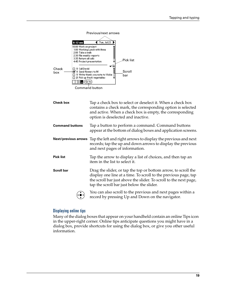 Displaying online tips | Palm TUNGSTEN T2 User Manual | Page 33 / 502