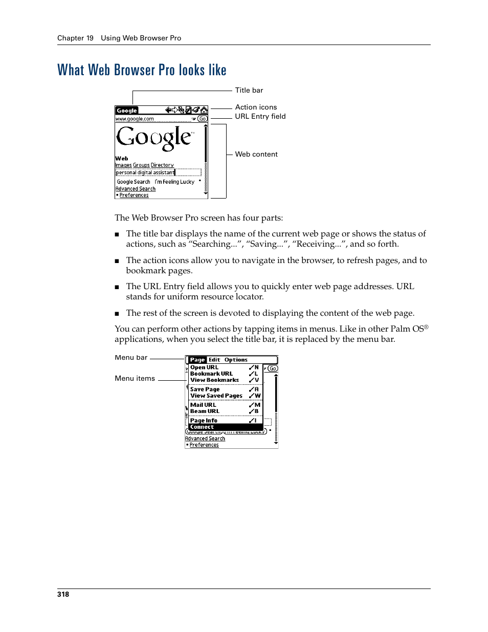 What web browser pro looks like | Palm TUNGSTEN T2 User Manual | Page 332 / 502