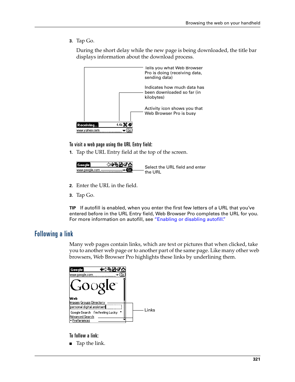 Following a link, To follow a link | Palm TUNGSTEN T2 User Manual | Page 335 / 502